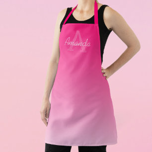 Delantal Tu nombre lindo personalizable rosa ombre y monogr