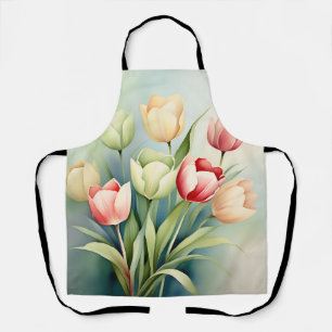 Delantal Tulip Garden De Acuarela En Sage Green