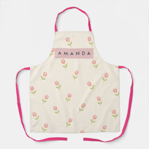Delantal Tulipán Rosa Suave Pastel Personalizado