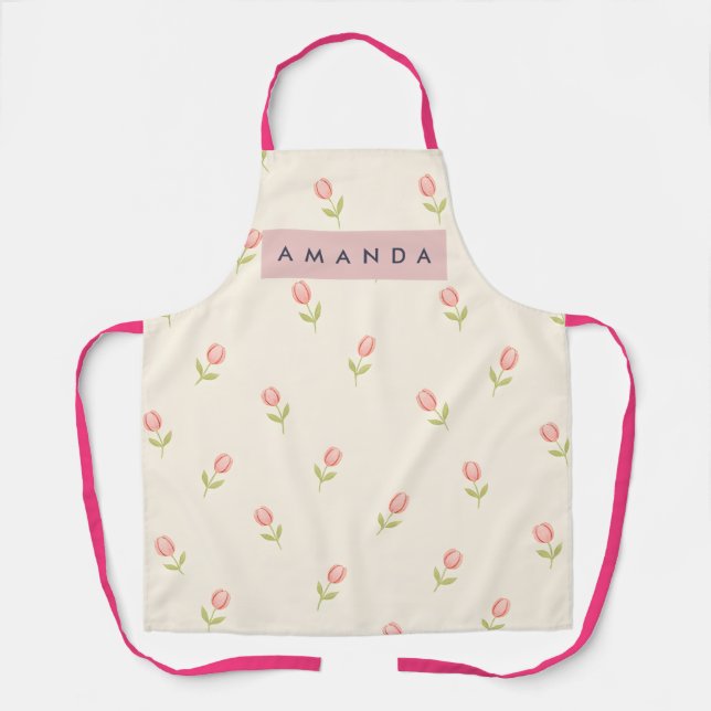 Delantal Tulipán Rosa Suave Pastel Personalizado (Anverso)