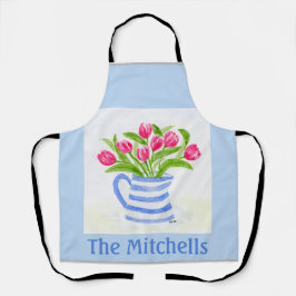Delantal Tulipanes acuarelas pintadas a mano, lanzador de f