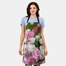 Delantal Tulipanes blancos y rosas brillantes en un día sol