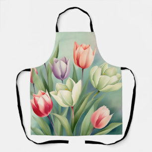 Delantal Tulipanes coloridos acuarela romántica