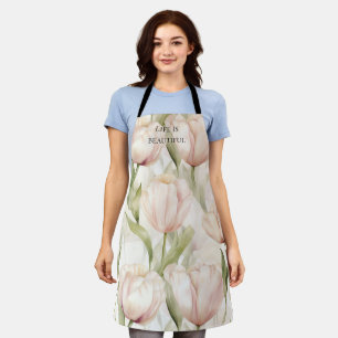 Delantal Tulipanes Florales Rosa Claro Crema para Bridal Sh