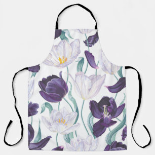 Delantal Tulipanes morados: Realismo de la Vintage blanca.