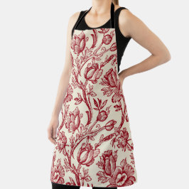 Delantal Tulipanes Rojas y Crema Toile - Decoración Campo F