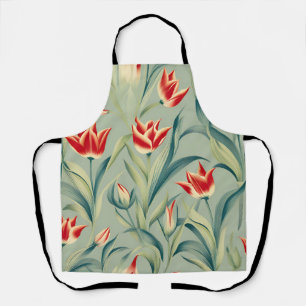 Delantal Tulipanes rojos de flor verde sabio