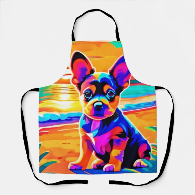 Delantal Tumulto de Chihuahua en la playa del atardecer (Anverso)