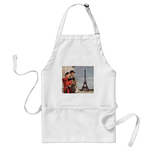 Delantal Turistas de época en la Torre Eiffel, París de vac (Frente)