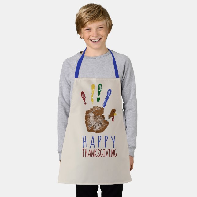Delantal Turkey Handprint Kid Happy Thanksgiving Cute (Gastado)