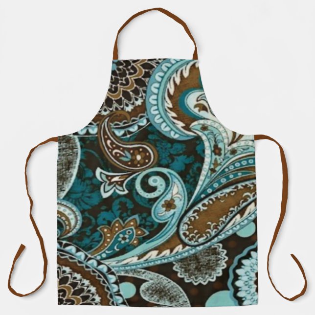 Delantal Turquesa y Marrón Vintage Paisley Nuevo (Anverso)