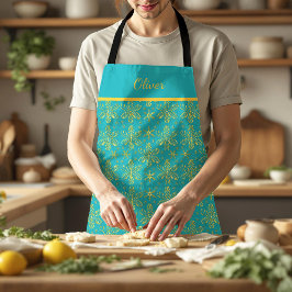 Delantal Turquesa y oro personalizado