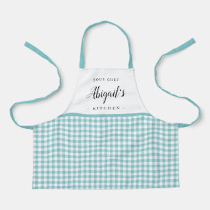 Delantal Turquoise gingham check cocina personalizada para 