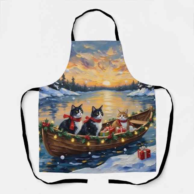 Delantal Tuxedo Cat Christmas Boat Holiday (Anverso)