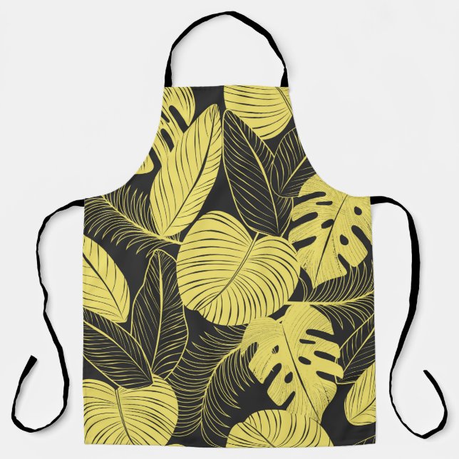 Delantal Two Tone Yellow Black Tropical Leaf Seamless Patte (Anverso)