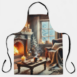 Delantal Un acogedor escenario invernal junto a la chimenea