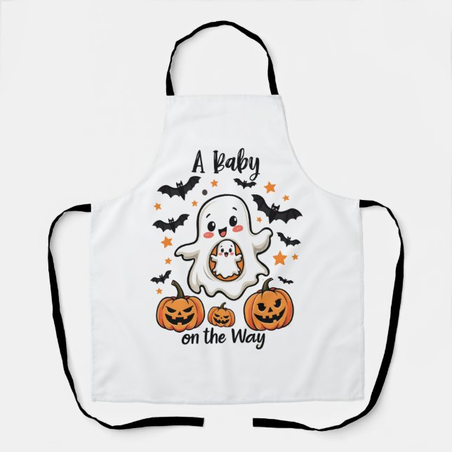 Delantal Un bebé en camino a Halloween del embarazo fantasm (Anverso)