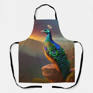 Delantal Un bello pavo real da la bienvenida al día