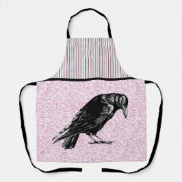 Delantal Un cuervo o cuervo de Halloween rosa y negro