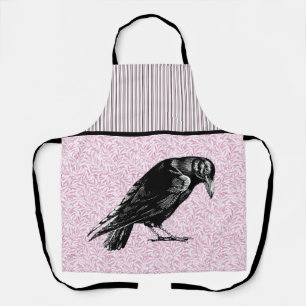 Delantal Un cuervo o cuervo de Halloween rosa y negro