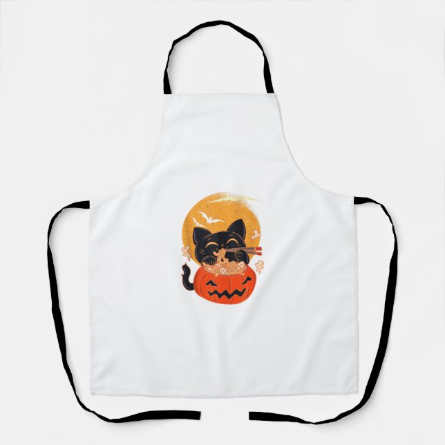 Delantal Un gatito Kawaii que come gusanos fideos Ramen Hal (Anverso)