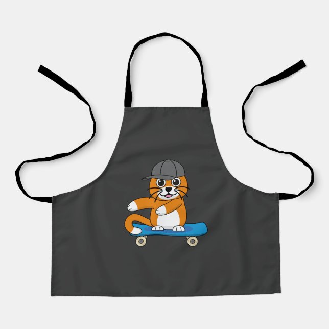 Delantal Un gato Naranja lindo en un Personalizado de skate (Anverso)