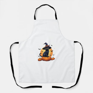 Delantal Un gato negro lindo Gorra Calabaza Luna Halloween