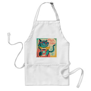 Delantal Un gato personalizado de estilo retro con vidrio s