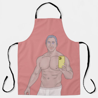Delantal Un hombre musculoso de cabello gris tomando una se