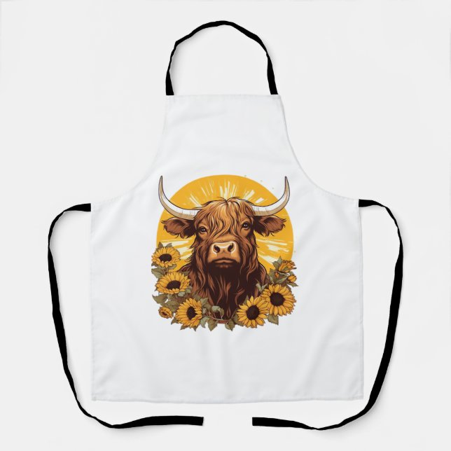 Delantal Un Ilustracion de vaca de Highland con Sunflowers  (Anverso)
