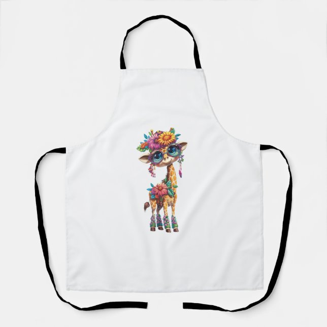 Delantal Una Cuidada Girafa Infantil Con Acento Floral Y De (Anverso)