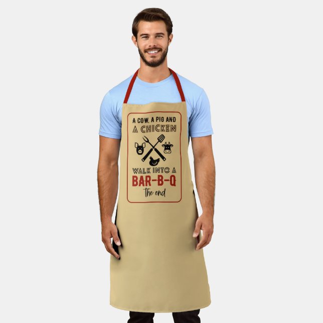 Delantal Una Vaca Un Cerdo Un Pollo Camina A Una Barbacoa A (Gastado)
