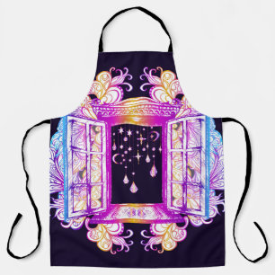 Delantal Una ventana vintage abierta con colgantes en contr