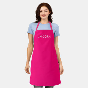 Delantal "Unicornio" blanco minimalista de fucsia rosa