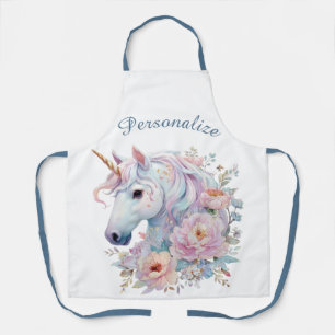 Delantal Unicornio Caprichoso Floral Nombre Personalizado