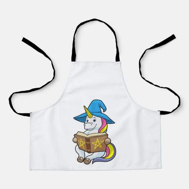 Delantal Unicornio como asistente con libro y Gorra (Anverso)