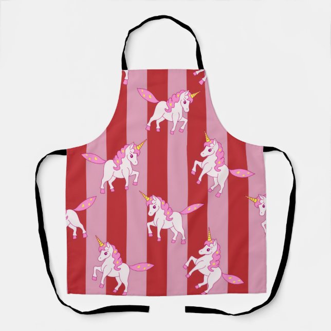 Delantal Unicornio con rayas rosadas y rojas  (Anverso)