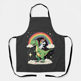 Delantal Unicornio de Arcoíris montando T rex - Dinosaurio