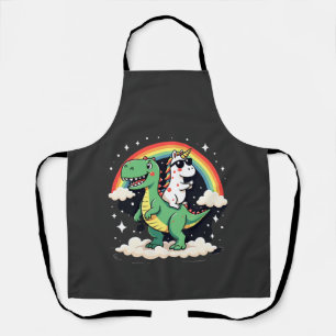 Delantal Unicornio de Arcoíris Montando T rex - Dinosaurio