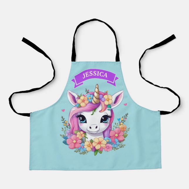 Delantal Unicornio mágico con flores (Anverso)