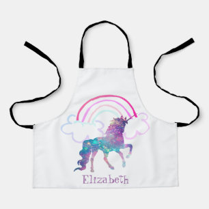 Delantal Unicornio mágico morado, arcoiris