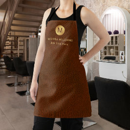 Delantal Uniforme de Monograma Faux Brown de cuero y oro