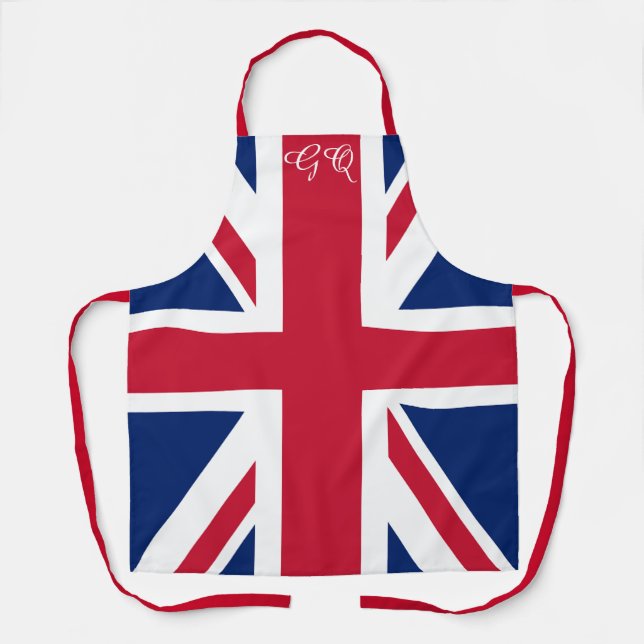Delantal Union Jack Apron - Retro British Flag Monogrammed  (Anverso)