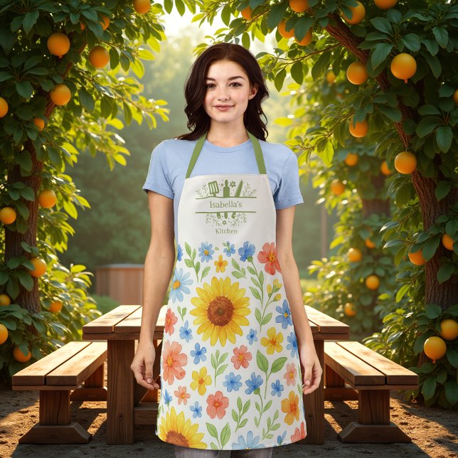 Delantal Utensilios de cocina azul amarillo girasol (Subido por el creador)