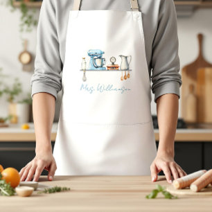 Delantal Utensilios de cocina azules y grises personalizado