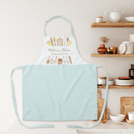 Delantal Utensilios de cocina de acuarela pastel azul
