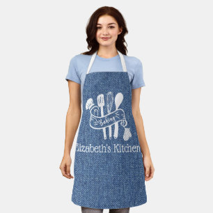 Delantal Utensilios de cocina de faux denim azul personaliz