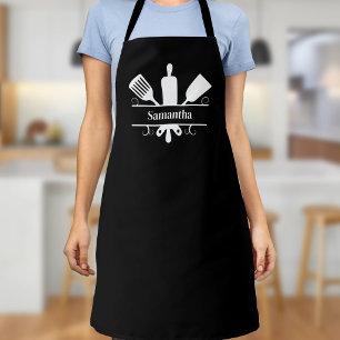 Delantal Utensilios de Cocina Monograma Negro