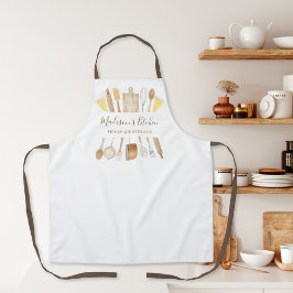 Delantal Utensilios de cocina personalizados con acuarela