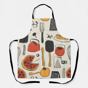 Delantal utensilios de pizza impresos con estilo retro
